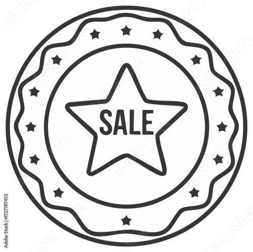 Circular badge with star and sale text graphic design element for promotions