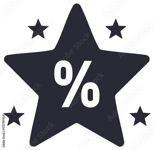 Vector star icon with percentage sign for sales and special offers. Promotion and discount symbol for loyalty programs