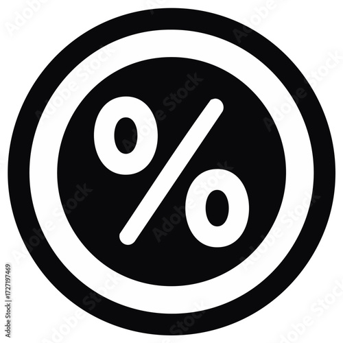 Bold Percentage Sign Icon in a Black Circle for Sales Discounts and Promotions