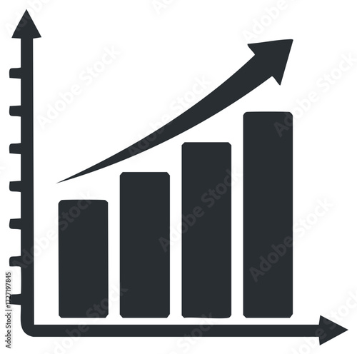 Increasing bar chart with upward trending arrow, financial and business concept.