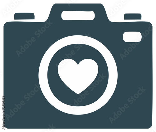 Camera with Heart Icon. Photography concept illustration, love of art. Isolated design.