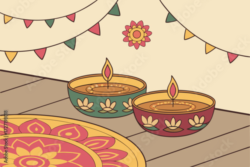 ornate_indian_diwali_diya_lamps,diya_oil_lamps_with_mandala_patterns,diwali_festival_lights_and_decorations,festive_indian_home_decor_elements,traditional_indian_design_motifs,colorful_rangoli_patte