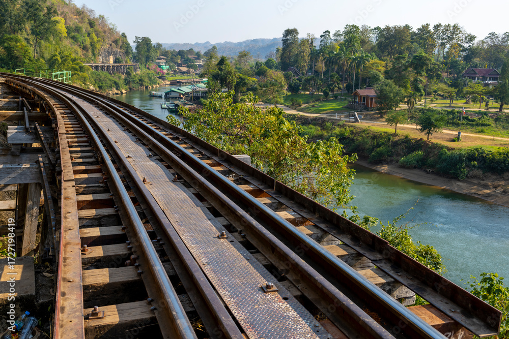 Fototapeta premium Thai-Burma Death Railway,at Tham Krasae Bridge,alongside the River Kwai,Kanchanaburi province,Thailand.