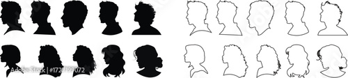 People line art Icon. Profile and people silhouette collection. User profile symbol. Group of people or group of users collection. Perfect can use in demographic, social media, and team concept.