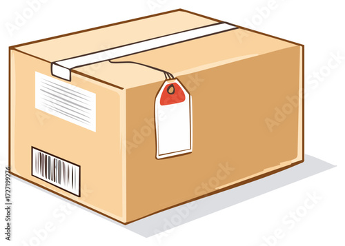 Cartoon Style Box with Label Shipping and Delivery Package