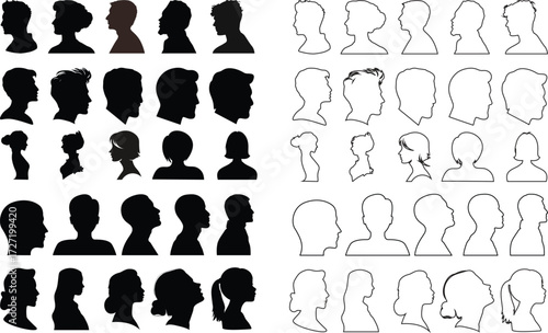 People line art Icon. Profile and people silhouette collection. User profile symbol. Group of people or group of users collection. Perfect can use in demographic, social media, and team concept.