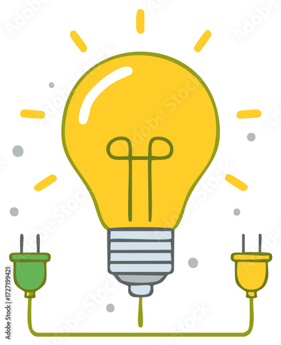 Bright light bulb idea with plugs connected to electricity power