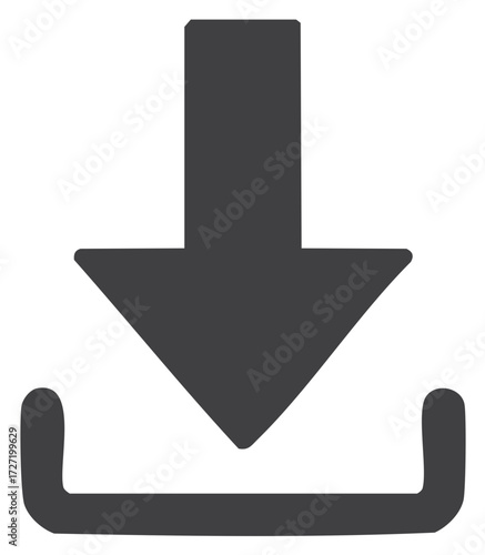 Arrow pointing down towards a tray showing downloading concept icon shape to represent saving
