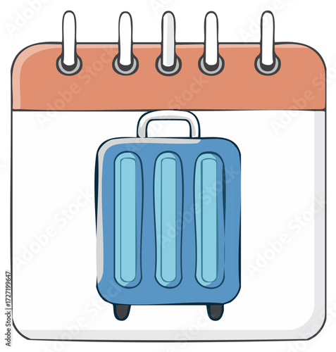 Vacation or business trip schedule concept a calendar with a blue rolling suitcase