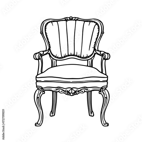 Classic antique leather armchair with upholstery, a vintage luxury furniture object for the interior design, isolated on a white background for a vector illustration