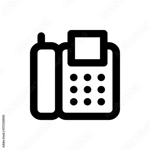 A simple black and white line drawing of a fax machine with a handset and button keypad illustration