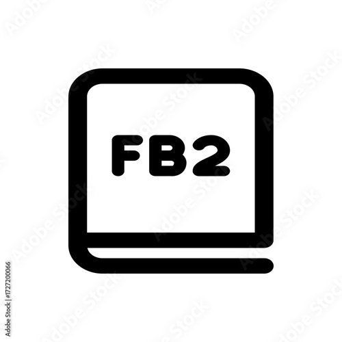 A black and white digital illustration of a book icon with fb written on the cover in bold letters
