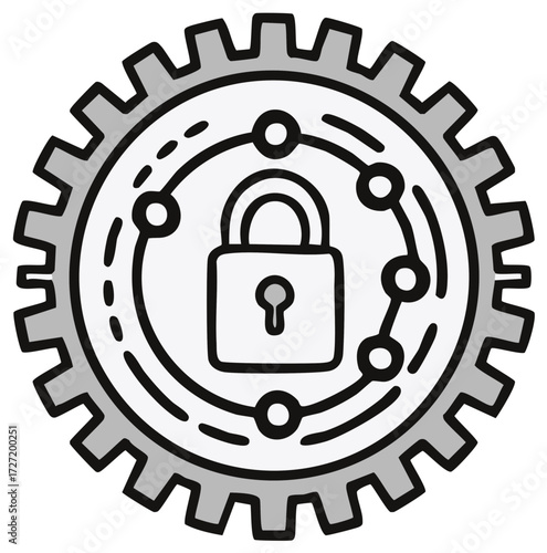 Gear with padlock symbol, security concept, digital protection, illustration