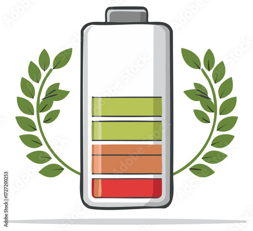 Battery Charging Level Indicator Surrounded by Laurel Wreath Symbolizing Energy Saving