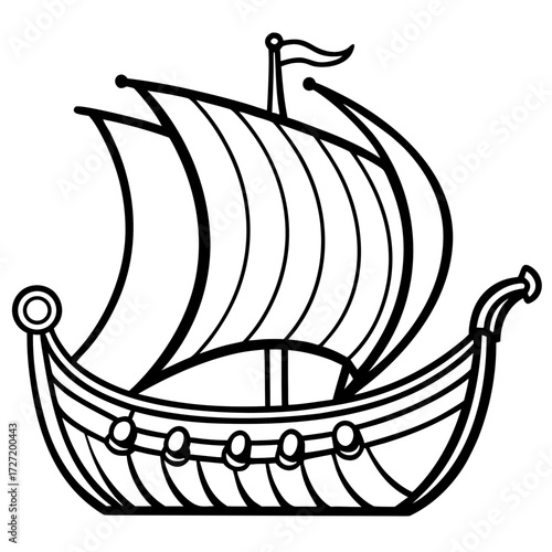 Viking Longship Line Vector