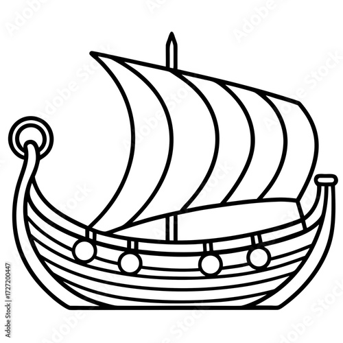 Viking Longship Line Vector
