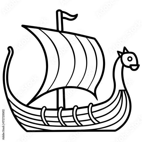 Viking Longship Line Vector