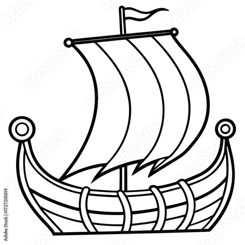 Viking Longship Line Vector