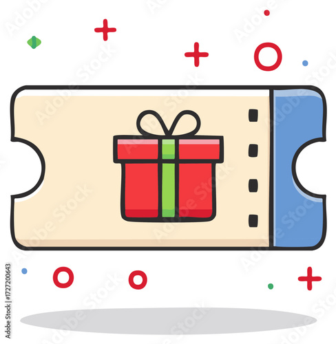 Hand-drawn gift voucher with red present and ribbon