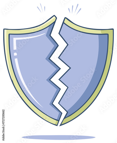 Broken Shield Vector Illustration Showing Vulnerability and Defeat