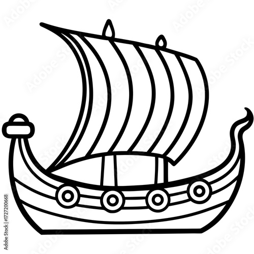 Viking Longship Line Vector