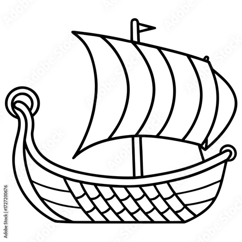 Viking Longship Line Vector