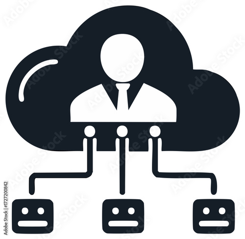 Cloud computing user administration icon with network servers