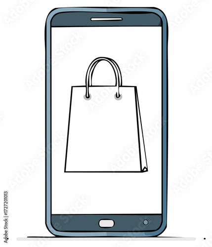 Smartphone displaying shopping bag icon for online retail and e-commerce concept