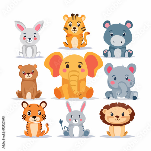 Charming Collection of Adorable Cartoon Zoo Animals for Children's Designs