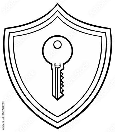 Key and Shield Protection, Black and White Icon, Vector Safety Symbol, Data Security, Security System, Safety Measures, Icon Set