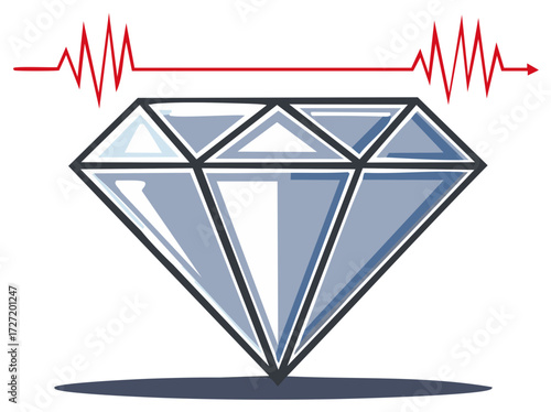 Diamond illustration with a pulsating red line over it