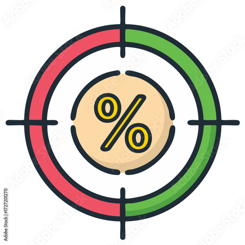 Target symbol with percentage sign. Financial and business concept