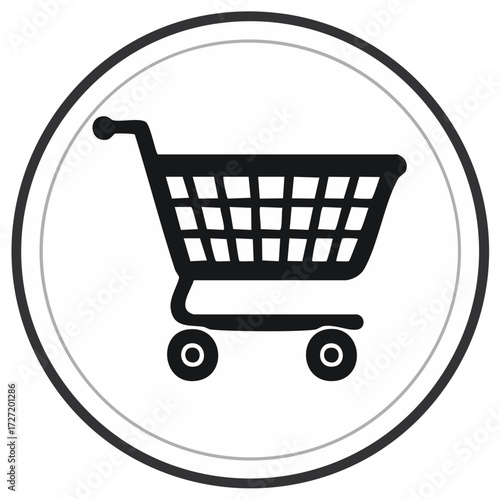 Shopping Cart Icon for Retail Sales in Black and White Circle