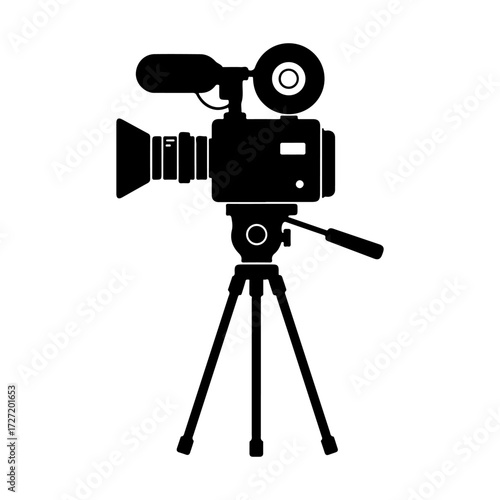 Vintage film camera silhouette icon vector flat illustration on white background.