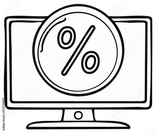 Hand-drawn computer screen displaying a percentage symbol within a circle