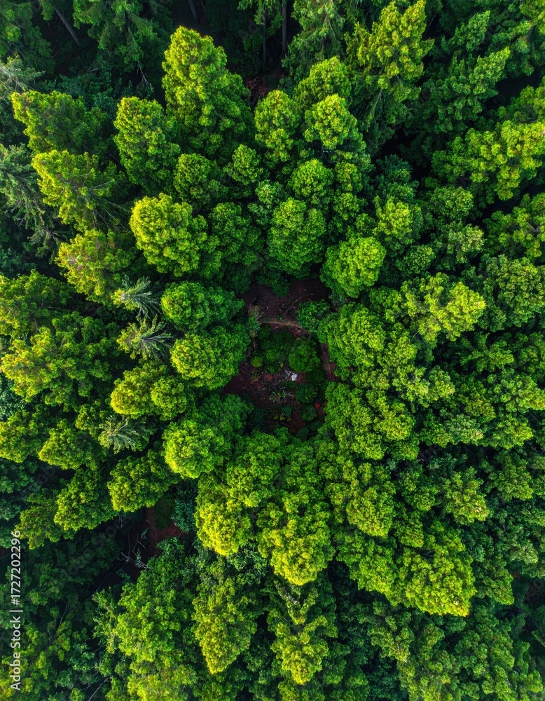 Naklejka premium Verdant forest canopy, circular pattern