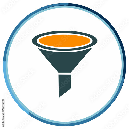 Funnel Icon for Filtering Data or Content in a Circular Design Element