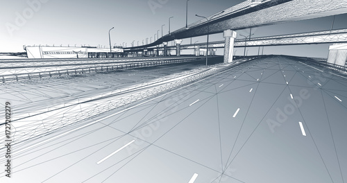 3D Wireframe Model of a Highway Interchange with Overpasses – BIM Civil Engineering Visualization