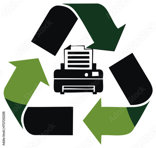 Printer with Recycling Symbol Graphic Illustration Concept