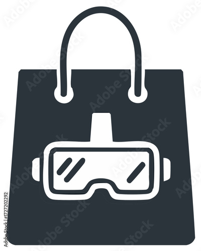 Virtual reality glasses inside shopping bag. Concept of online shopping for VR gaming.