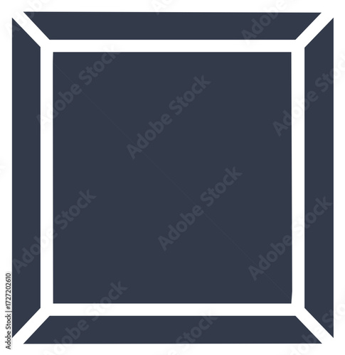 Abstract dark gray square with white border creating a three dimensional geometric box shape