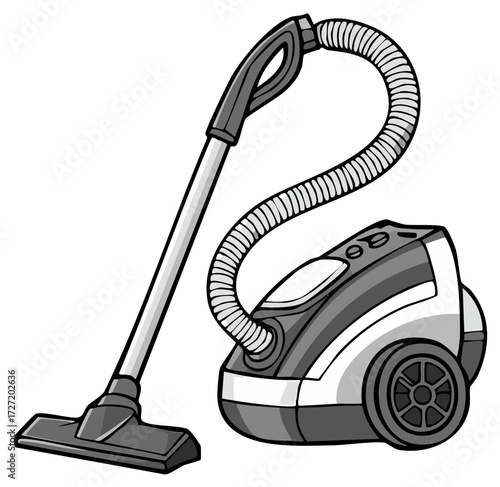 Cartoon illustration of an upright and canister vacuum cleaner for cleaning