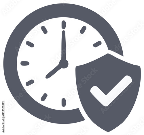 Secure time management symbol with a clock and shield checkmark representing assured safety