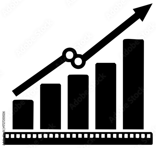Ascending bar graph silhouette with arrow, stock analysis and chart growth
