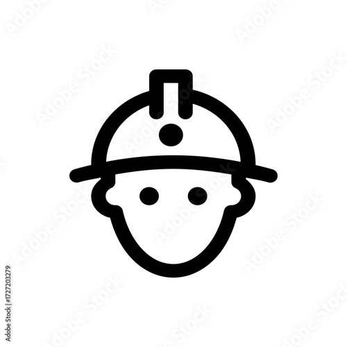 A simple black and white line drawing icon depicting a person wearing a hard hat safety construction helmet