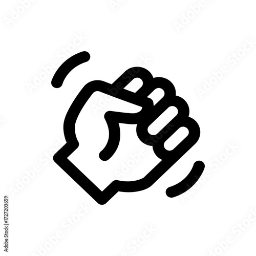 A simple black and white drawing of a clenched fist with motion lines indicating shaking or vibration