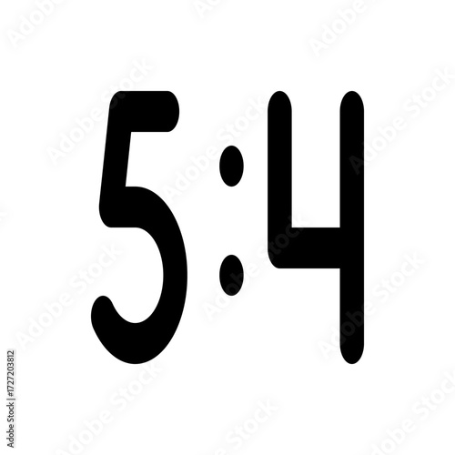 A simple black and white image displaying the ratio five to four with bold numbers and a colon symbol shown