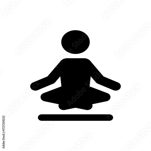 Silhouette of a person meditating in lotus position on a base promoting relaxation and mindfulness icon style