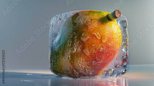Frozen mango in ice cube