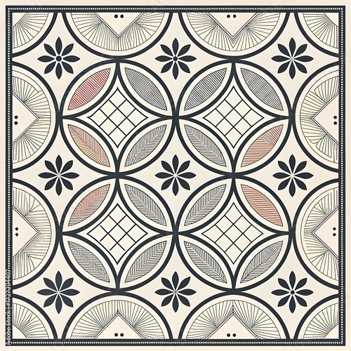 Intricate geometric batik pattern with floral motifs and calligraphy